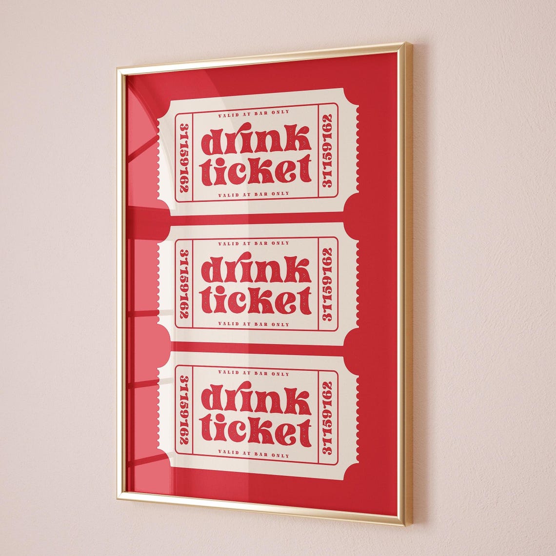 Drink Ticket Valid At Bar Only Red Retro Ticket Stub Art Poster