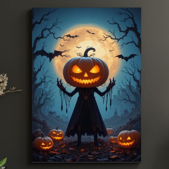 Halloween Season Creepy Poster Print Ghosts Pumpkins And Witches Fright Wall Art All Hallows Scary Picture Cute Witch Decor