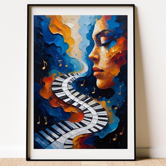 Dreamy Woman Profile with Piano Keys Mosaic Music Portrait Poster