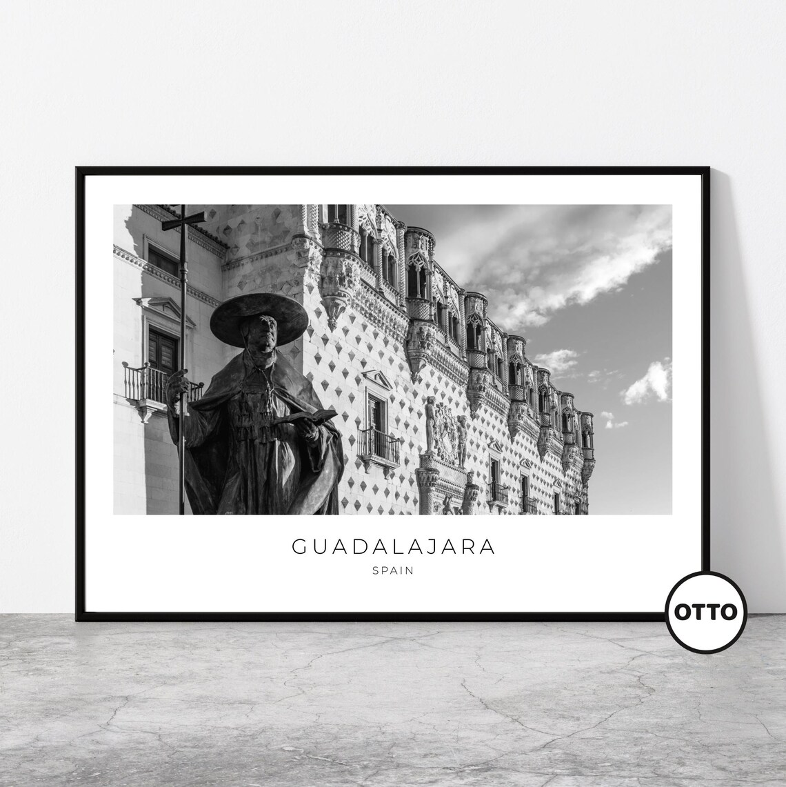 Guadalajara Spain Bronze Statue Historic Palace Facade Photo Poster
