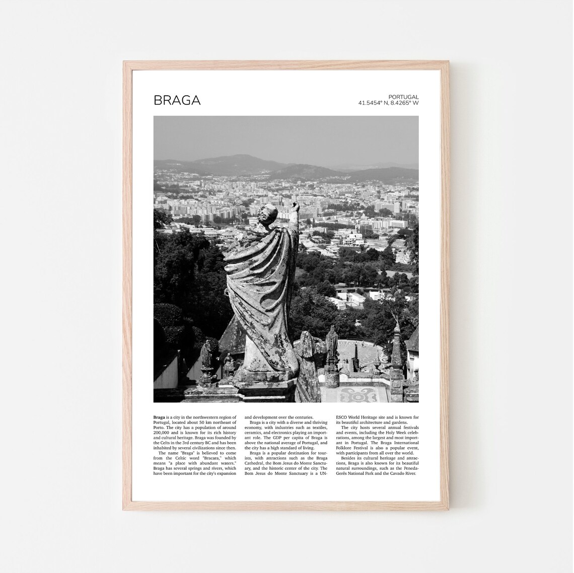 Braga Portugal Bom Jesus Sanctuary Statue Black And White Poster
