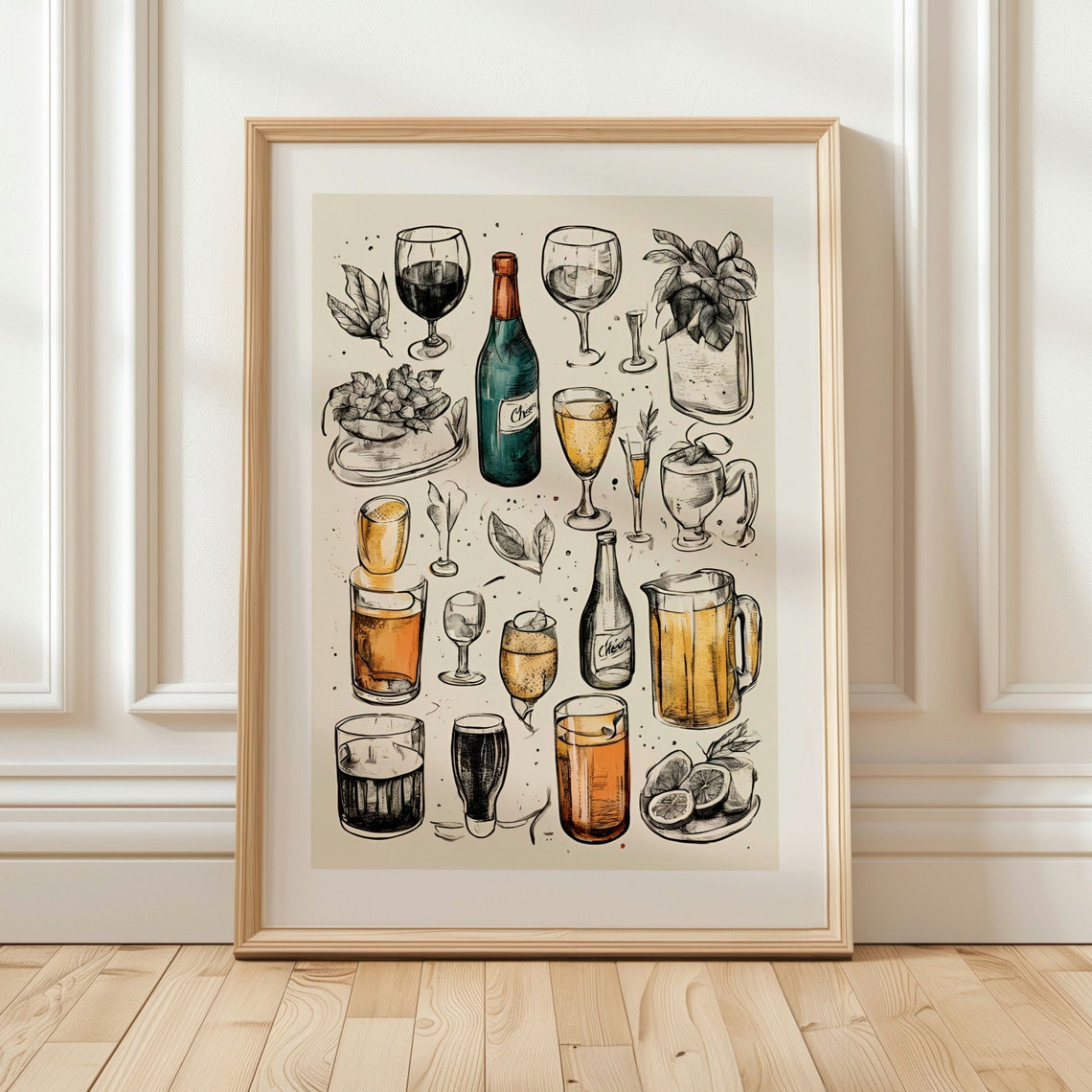 Retro Vintage Cocktail Glasses Sketch Collection Bar Wall Print - Image 4