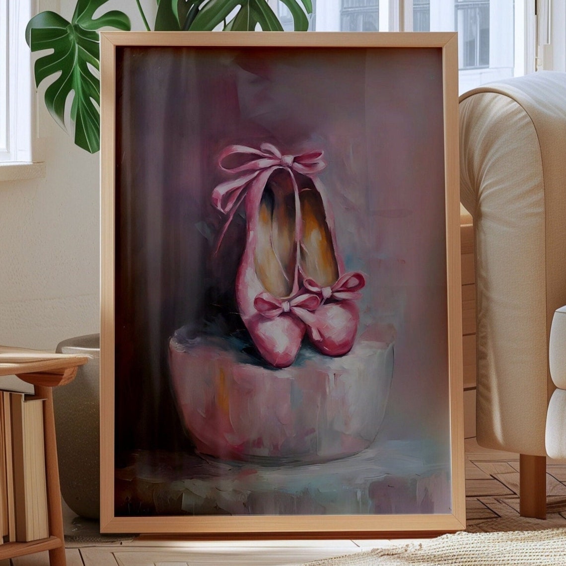 Girly Pink Ballet Shoes Oil Painting Still Life Dancer Poster - Image 2