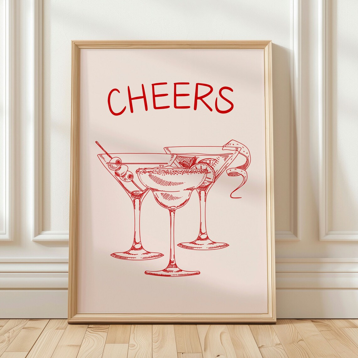 Red Bar Cart Cheers Cocktail Bar Prints Poster
