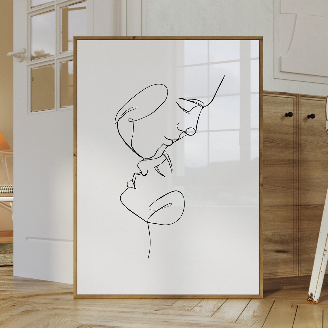 Modern Romantic Line Art Couple Kissing Minimalist Wall Poster - Image 3