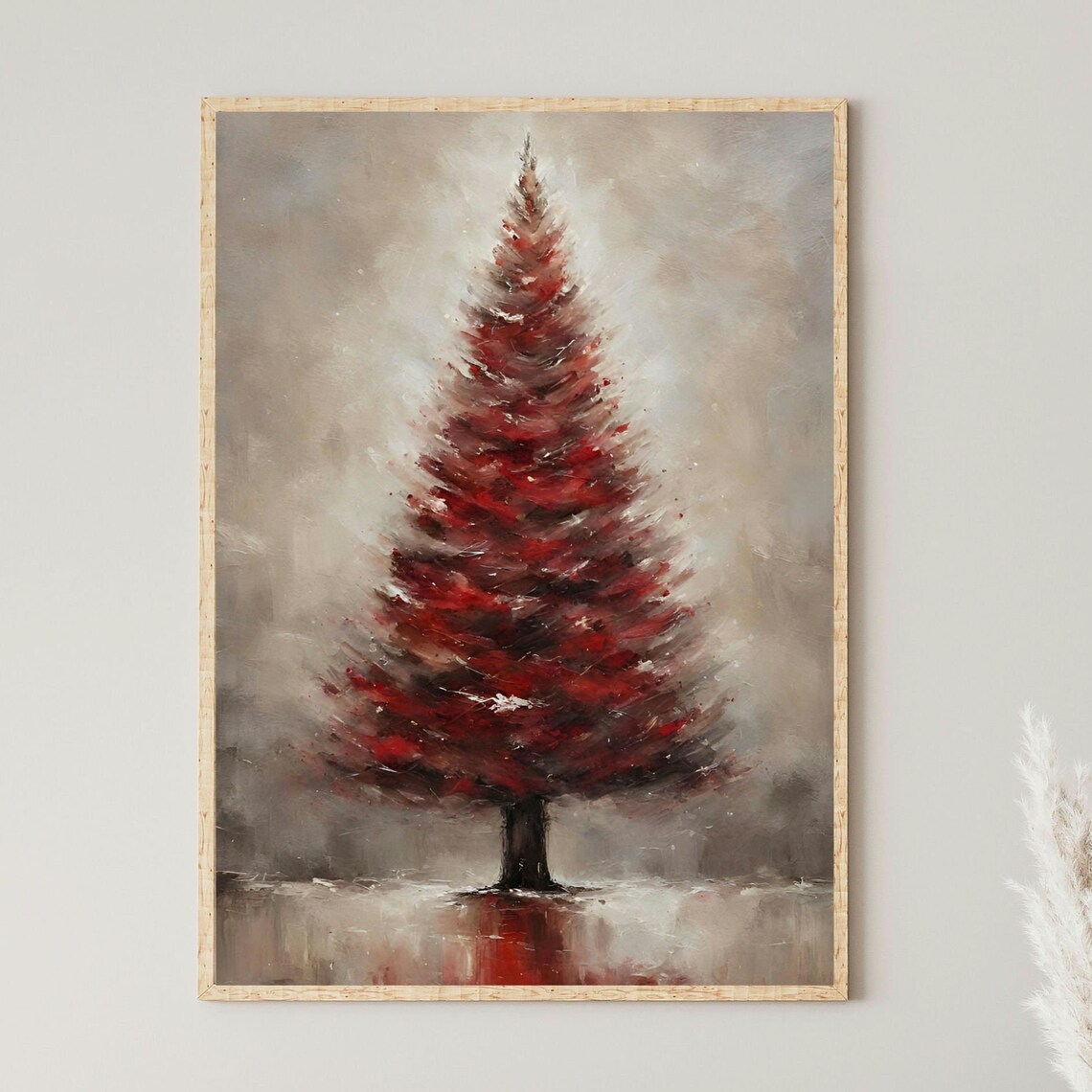 Christmas Tree Print, Red Oil Painting Art Print