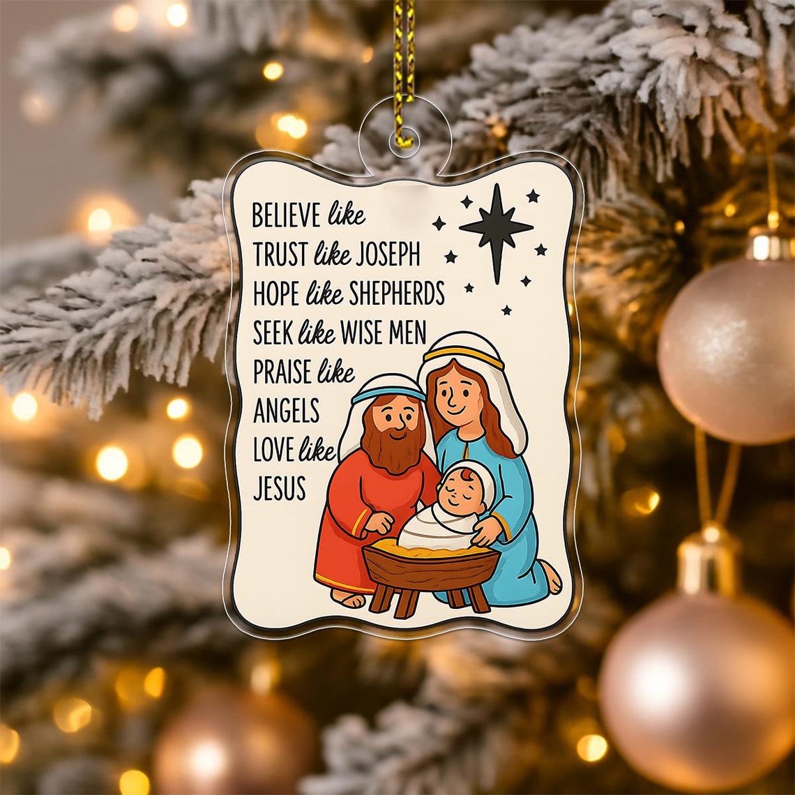 Nativity Christmas Ornament Believe Trust Like Joseph Quote Poster