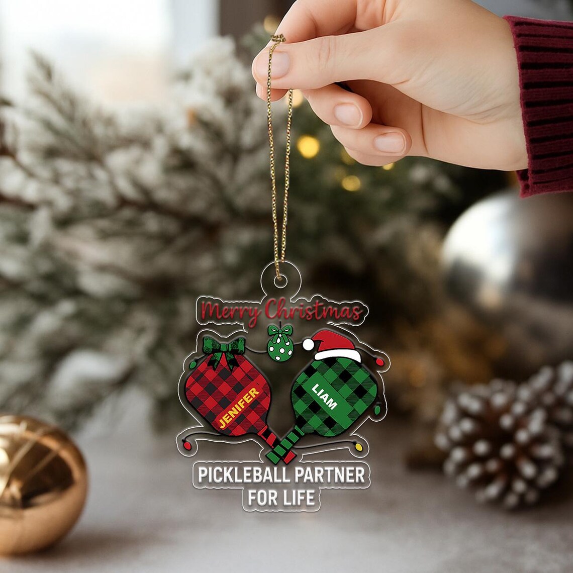 Personalized Pickleball Partner Christmas Ornament Acrylic Print Gift for Couple