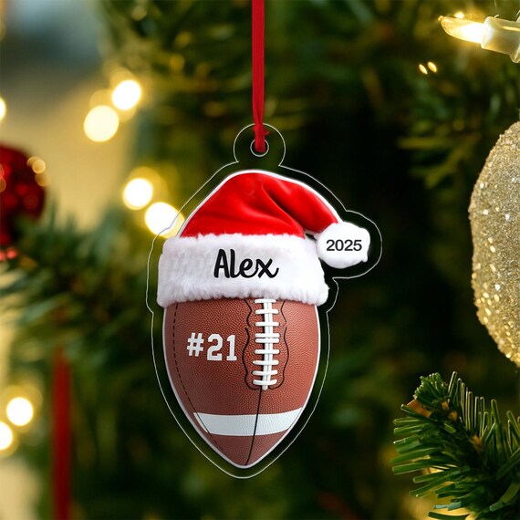 Personalized Football Santa Hat Christmas Ornament Custom Name Poster