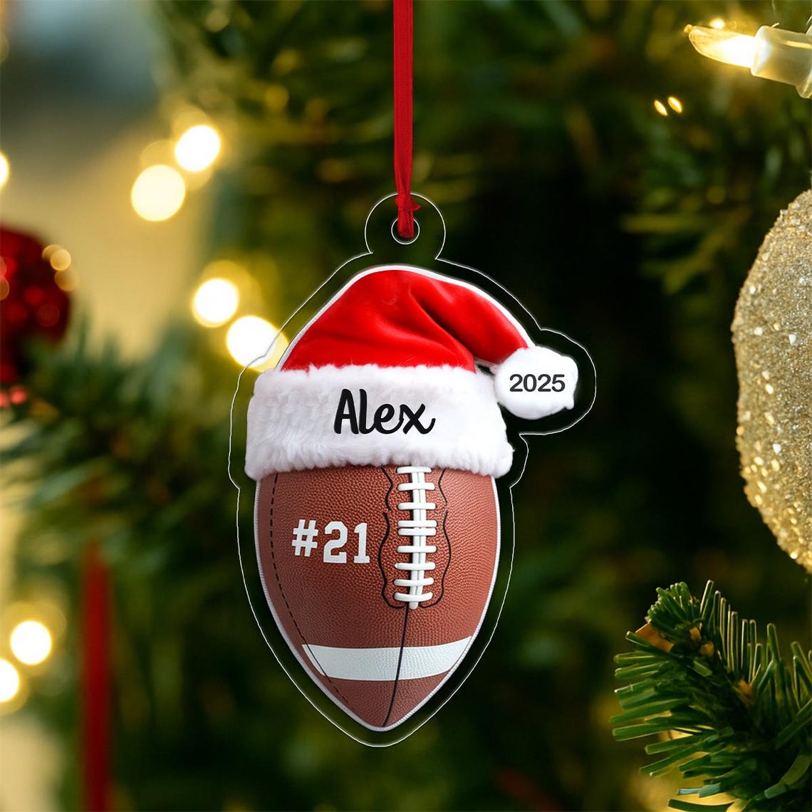 Personalized Football Santa Hat Christmas Ornament Custom Name Poster