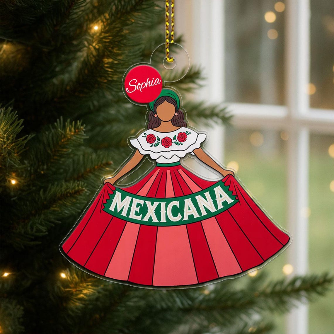 Personalized Mexicana Ornament Red Dress Name Keepsake Print