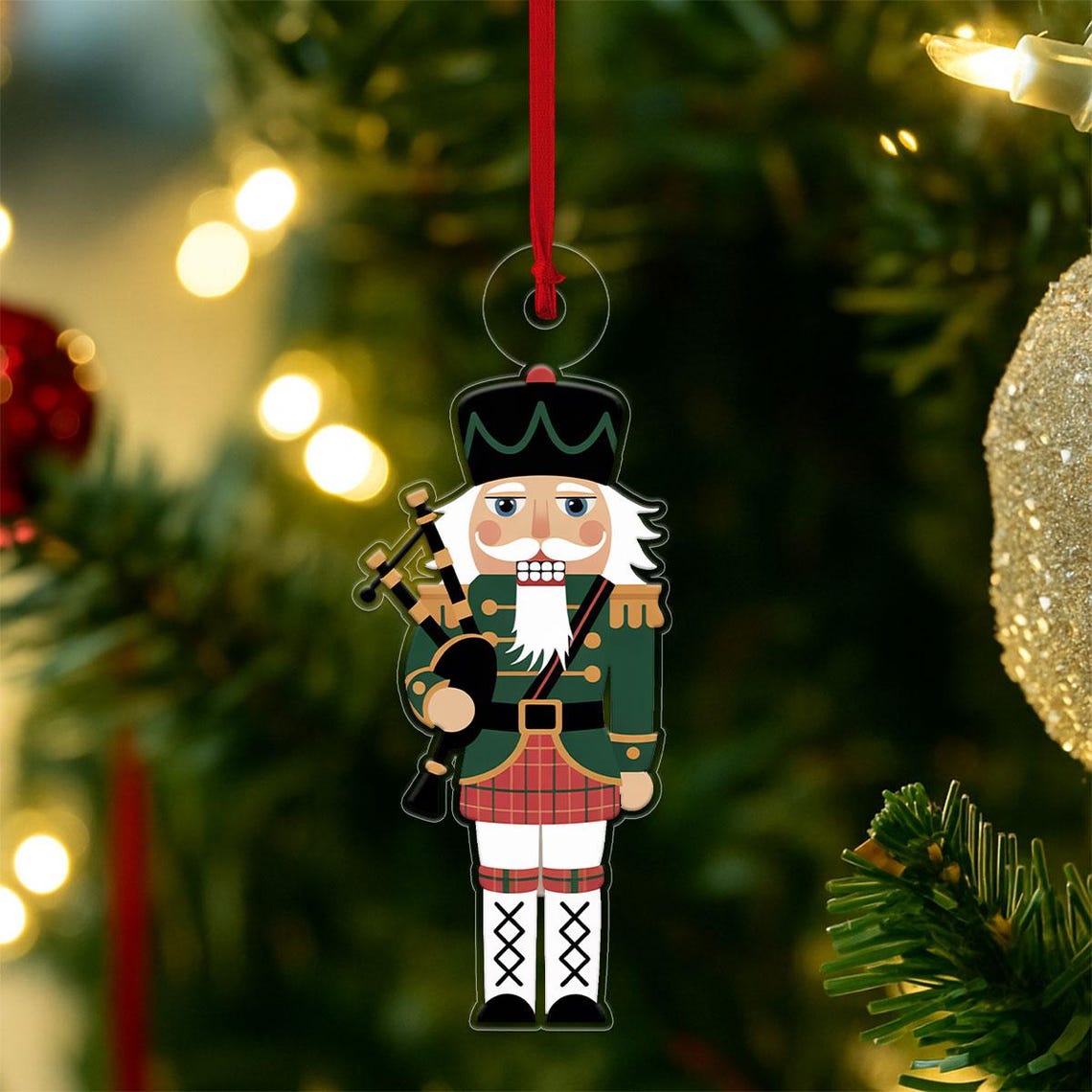 Nutcracker Scottish Bagpiper Kilt Green Christmas Ornament Poster