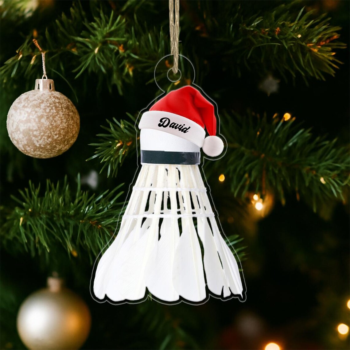 Personalized Badminton Shuttlecock Santa Hat Christmas Ornament Art Print