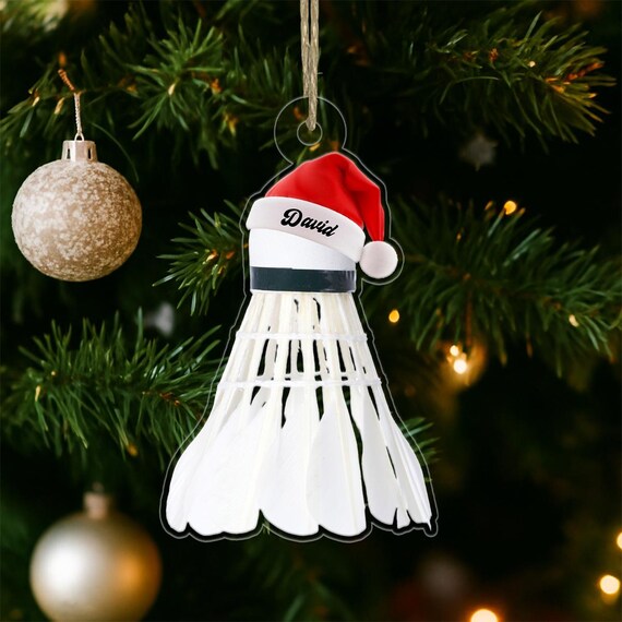 Personalized Badminton Shuttlecock Santa Hat Christmas Ornament Art Print