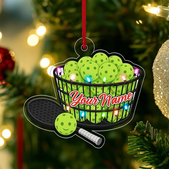 Custom Name Pickleball Basket Christmas Ornament Balls And Lights Print