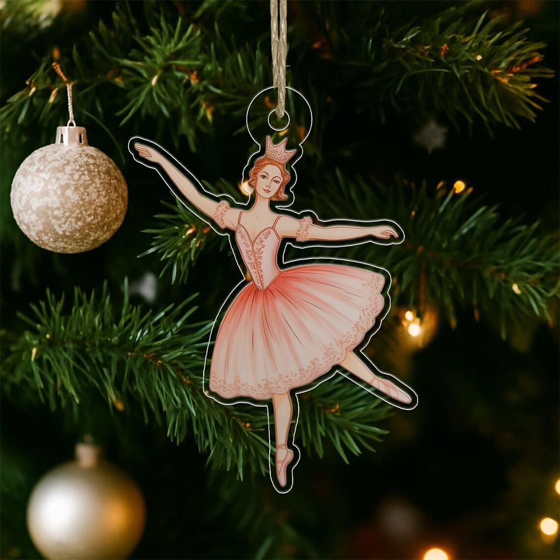 Personalized Crown Ballerina Dancer Pink Tutu Christmas Tree Ornament Print