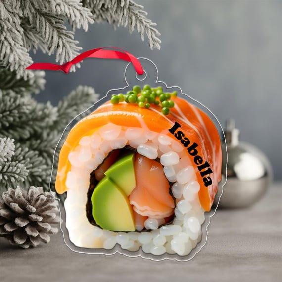 Custom Name Sushi Christmas Acrylic Ornament Personalized Fast Food Xmas Tree Decoration Funny Lover Gift
