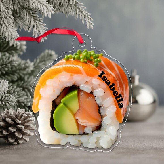 Personalized Sushi Christmas Acrylic Ornament Salmon Nigiri Name Print