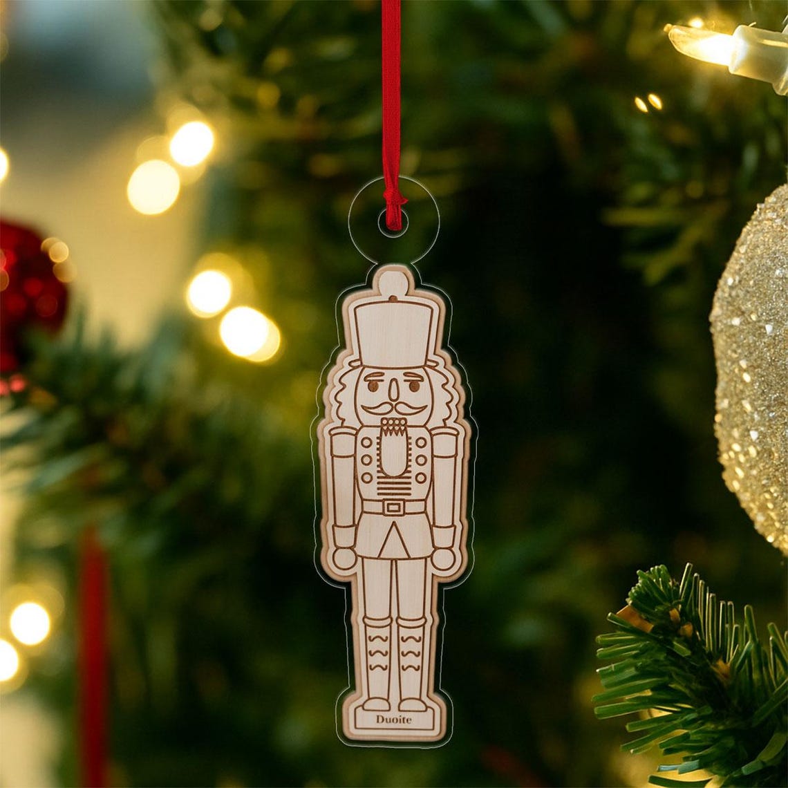 Personalized Wooden Nutcracker Soldier Christmas Tree Ornament Print