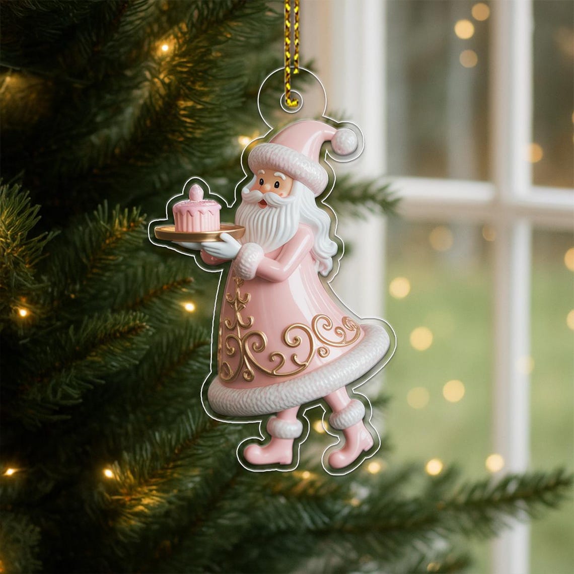 Pink Santa Claus Macaron Dessert Christmas Tree Ornament Holiday Print