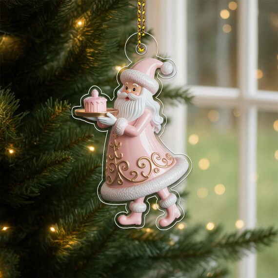 Pink Santa Claus Macaron Dessert Christmas Tree Ornament Holiday Print