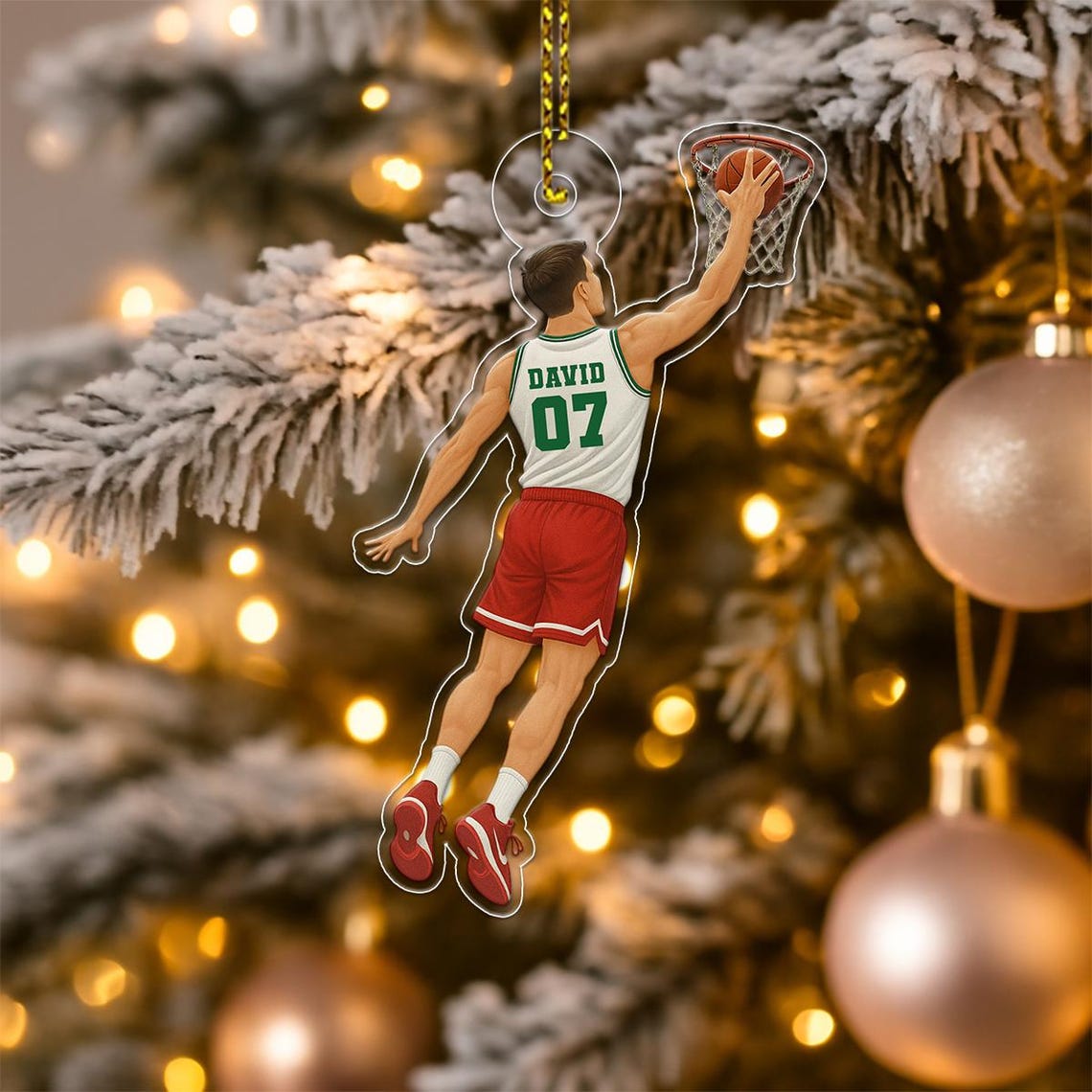 Personalized David 07 Basketball Dunk Christmas Ornament Poster