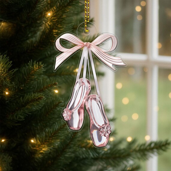 Pink Ballet Shoes Ribbon Bow Acrylic Ornament Poster Ballerina Gift