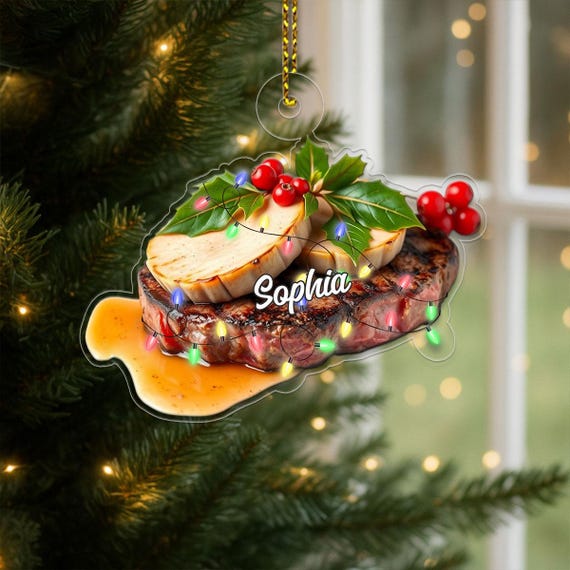 Custom Name Steak Ornament Personalized Meat Lover Christmas Decoration Funny Food Gift