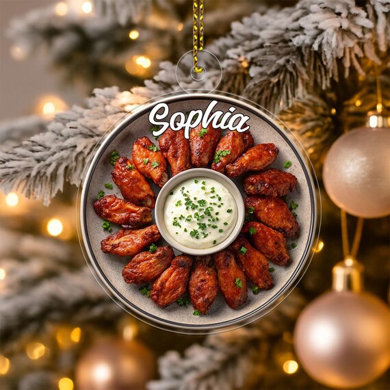 Personalized Buffalo Wings Christmas Ornament Custom Name Foodie Gift Poster