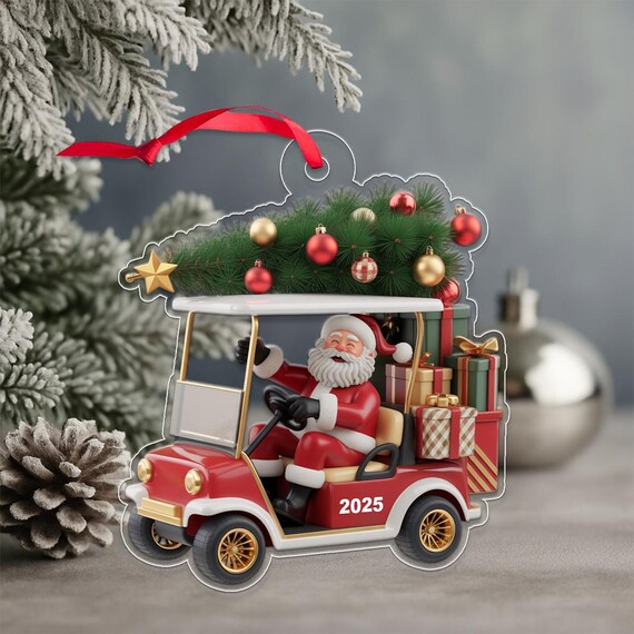 Santa Golf Cart Christmas Tree Ornament 2025 Golfer Gift Wall Art