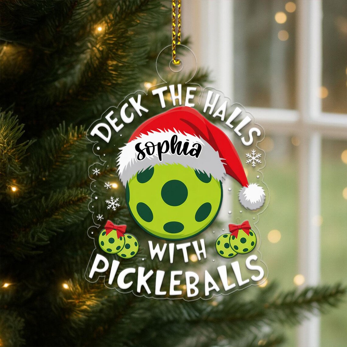 Custom Name Deck The Halls With Pickleballs Christmas Ornament Print