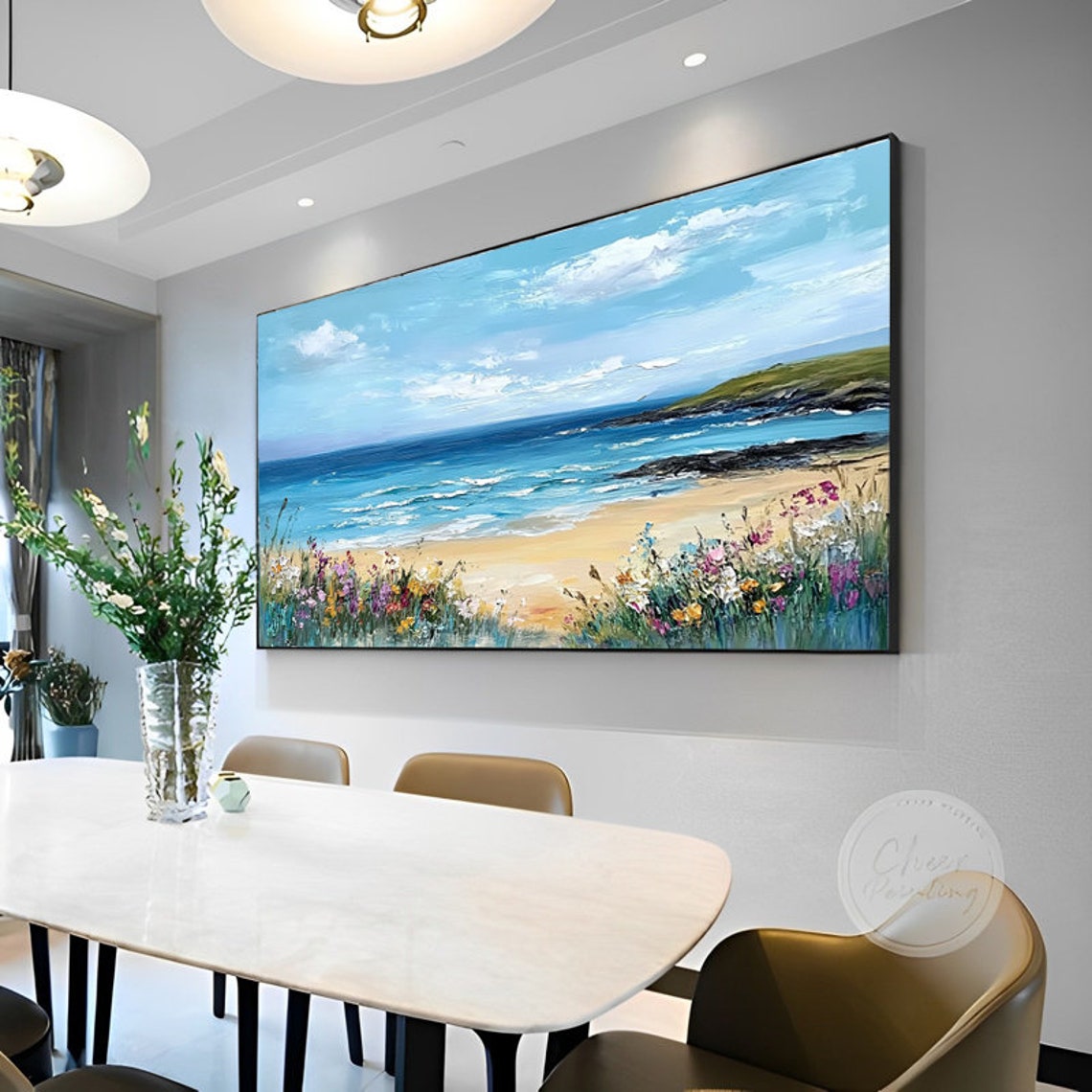 Sunny Flower Fringed Beach With a Rocky Cove Panoramic Poster - Image 4