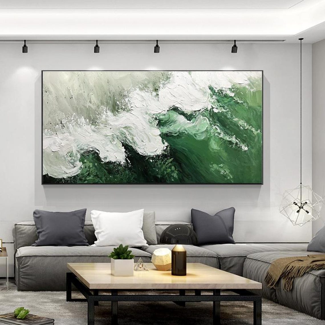 Emerald Green Ocean Wave Crashing in Thick Impasto Texture Poster - Image 4
