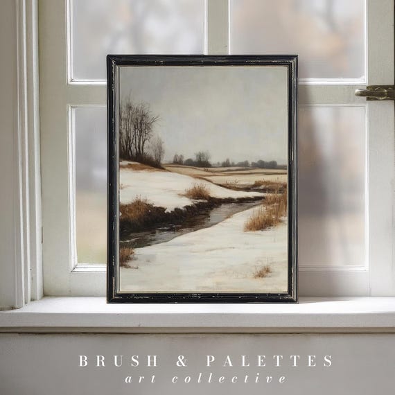 Winter Stream Landscape Print Snowy Countryside Wall Decor Peaceful Nature Art For Rustic Or Lodge Homes