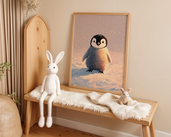 Cute Adorable Baby Penguin in Snowfall Nursery Animal Wall Art