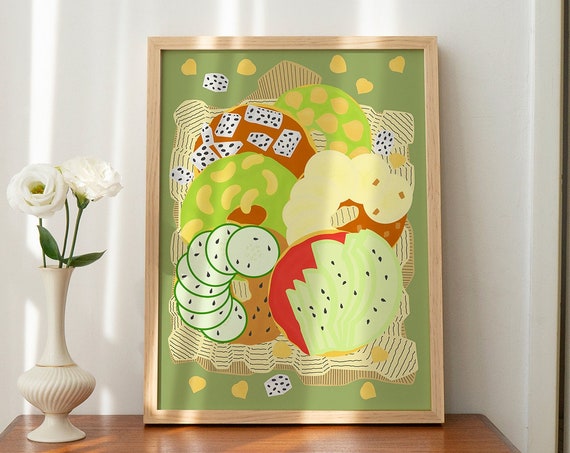 Bagel Illustration Colorful Kitchen Print Food Art Wall