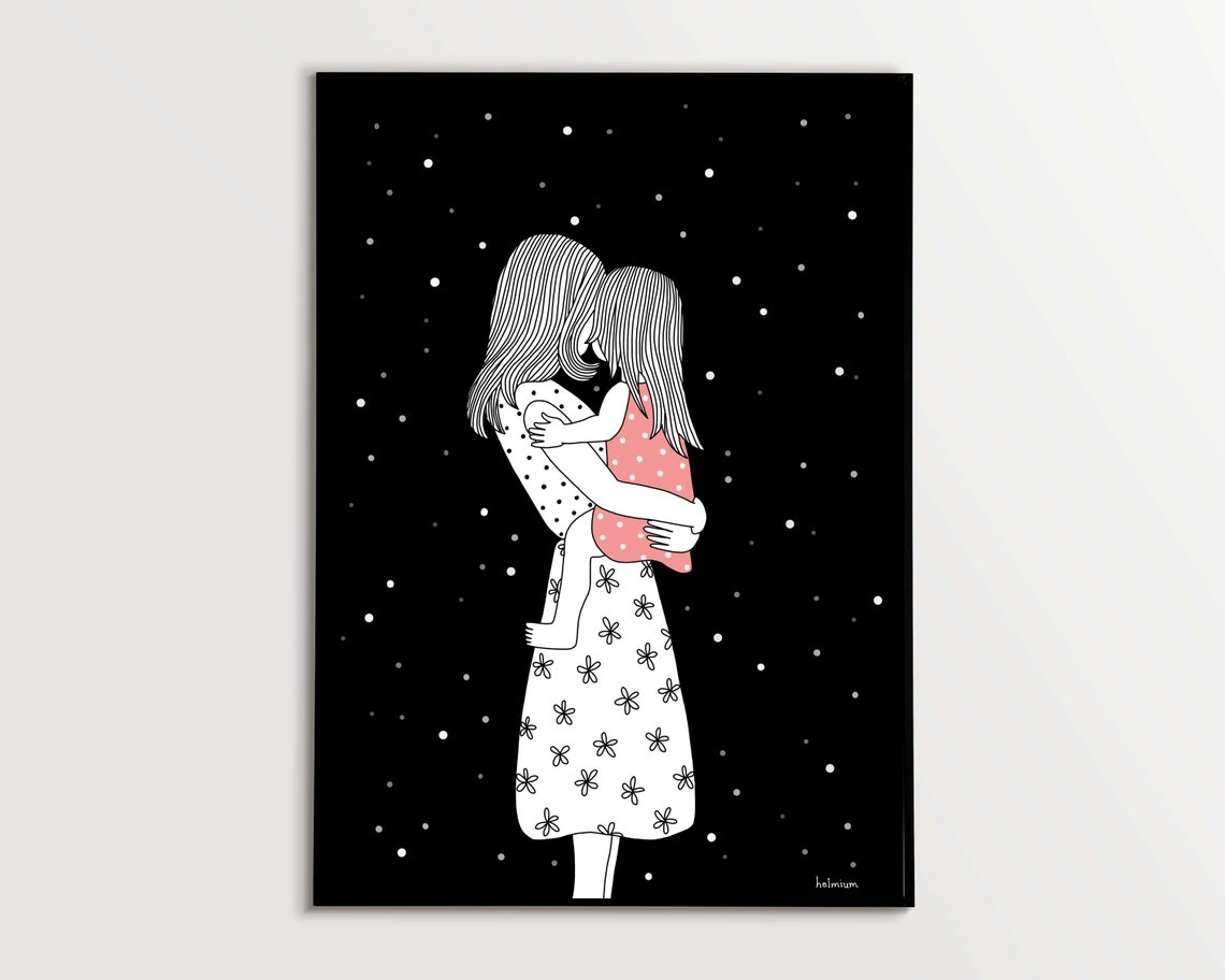1st Mothers Day Mother Daughter Gift New Mom Gift 1st Mothers Day Art Print Mother Daughter Illustration New Mom Illustration Mothers