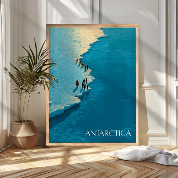 Antarctica Travel Poster Print Wildlife Wall Art Pinguin Wanderlust Home And Office Decor Gift For Travelers