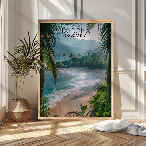Tayrona Colombia Tropical Beach Palm Fronds Coastal Travel Poster