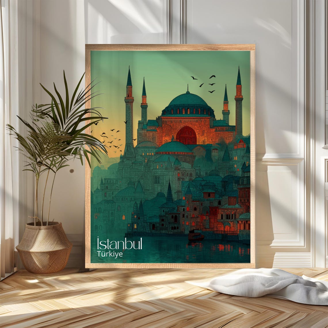 Istanbul Hagia Sophia Golden Sunset Seagulls Turkey Travel Poster