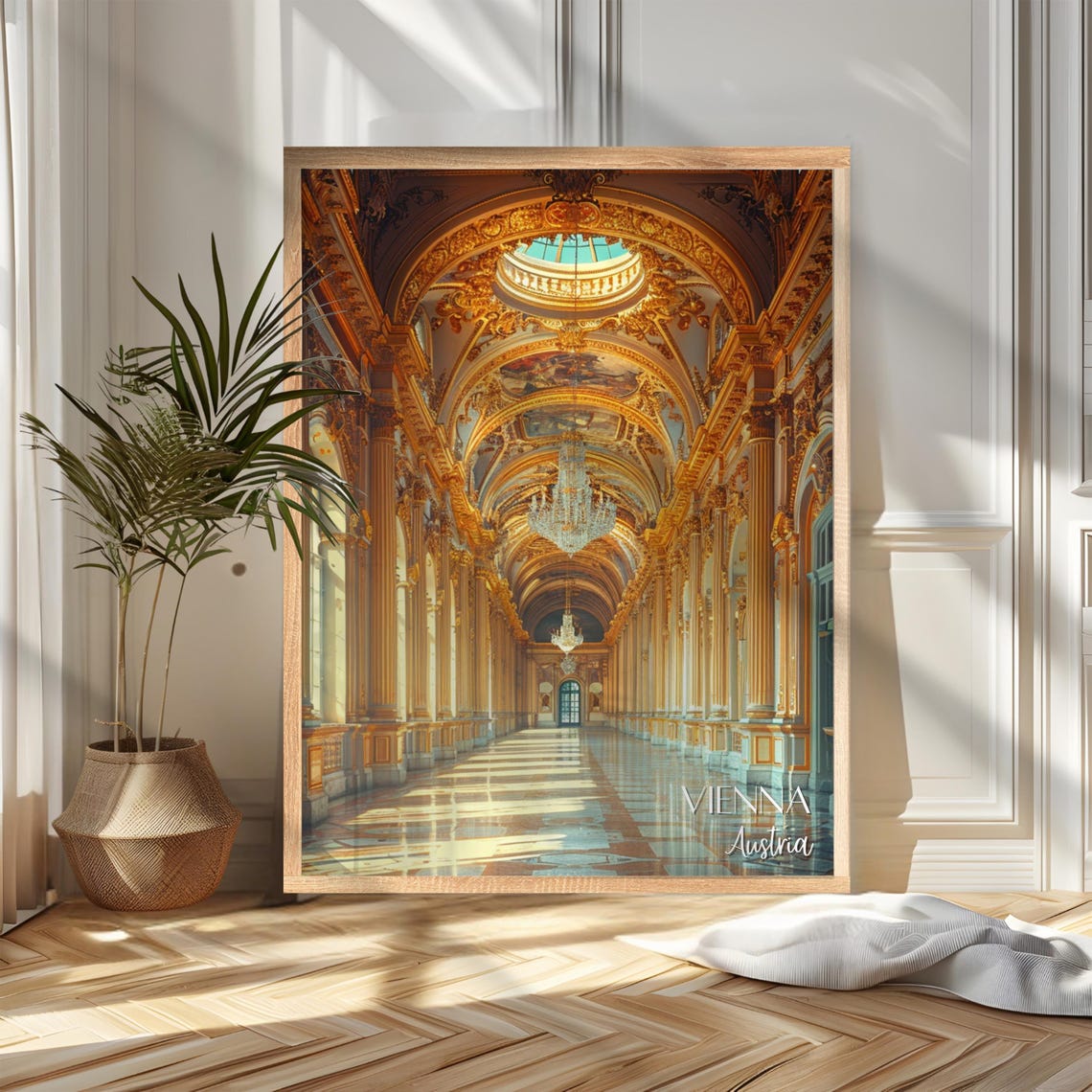 Vienna Austria Golden Baroque Palace Hall Chandeliers Travel Poster
