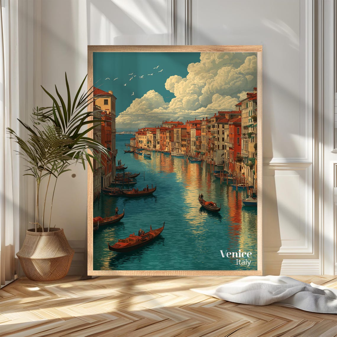 Venice Italy Grand Canal Gondolas Colorful Buildings Travel Poster
