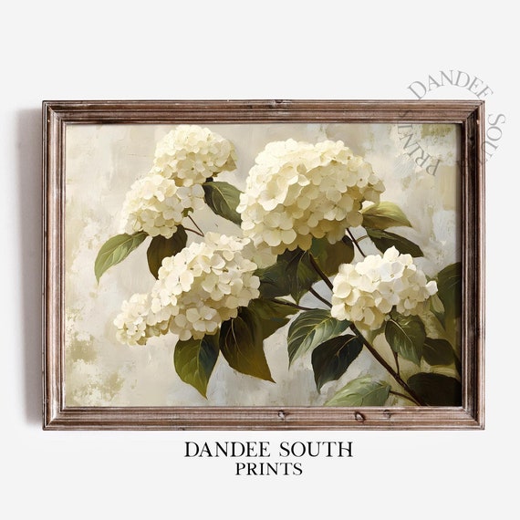 Vintage Hydrangea Wall Art Floral Flower Print Neutral Decor Botanical Painting 015