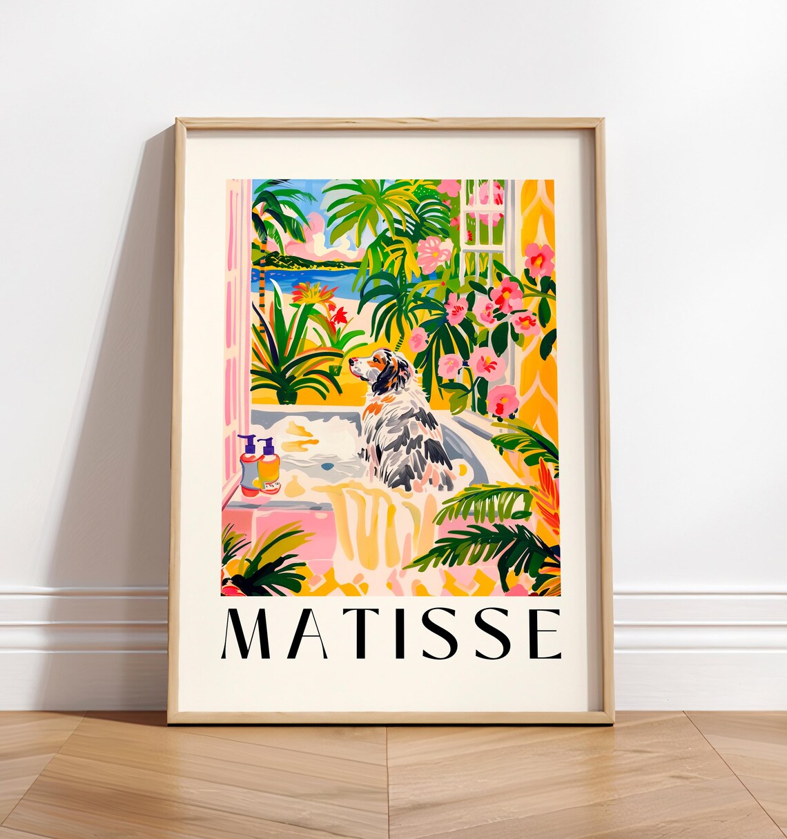 Australian Shepherd In Bathtub, Matisse-Inspired Art Print