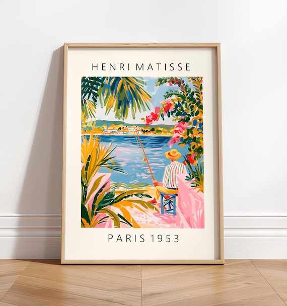 Fisherman Painting Inspired By Henri Matisse Aesthetic Poster Beachy Decor Matisse Cut Outs Maximalist Wall Art