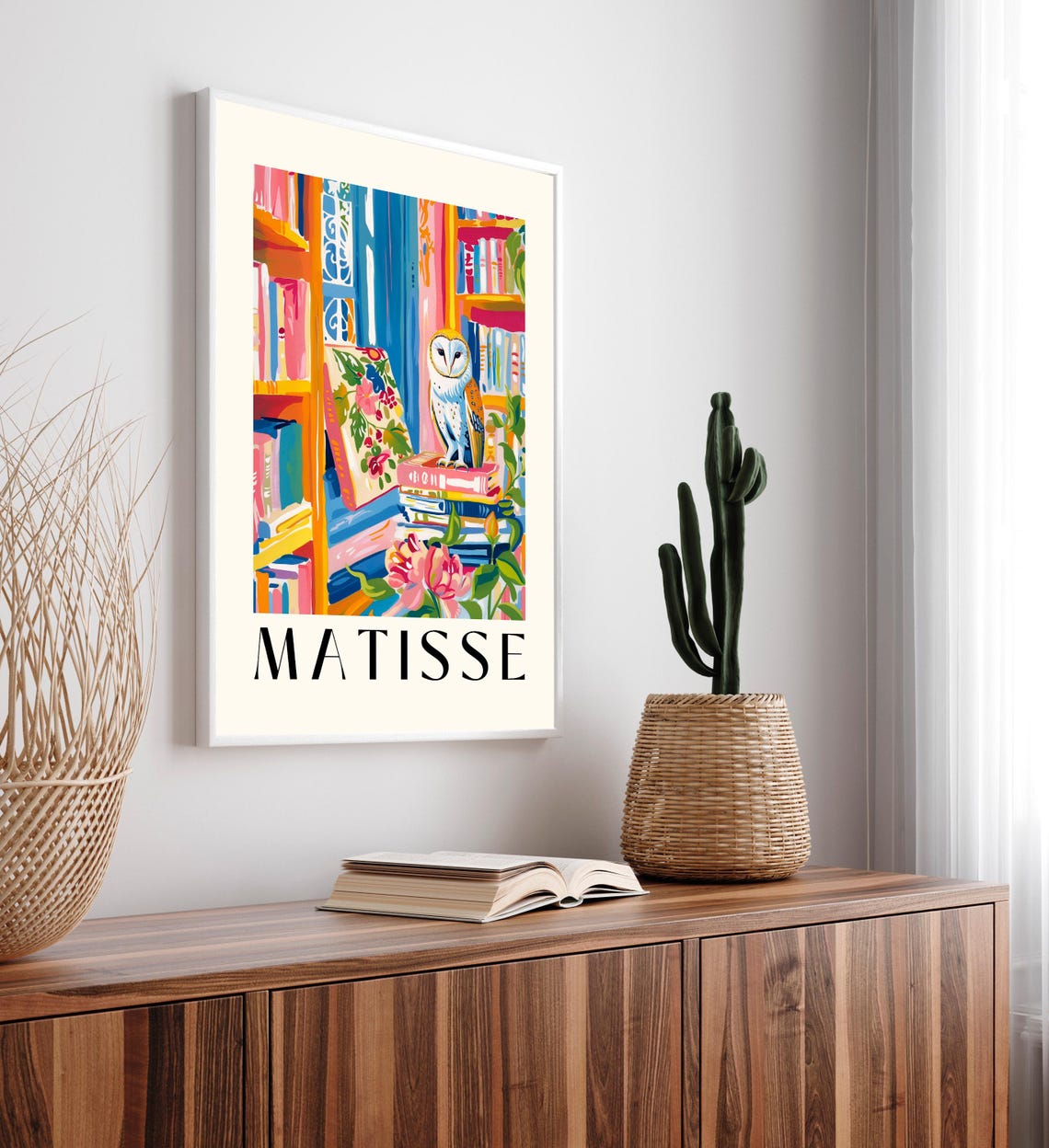 Matisse Style Barn Owl in Library on Books Bookish Decor Poster - Image 4