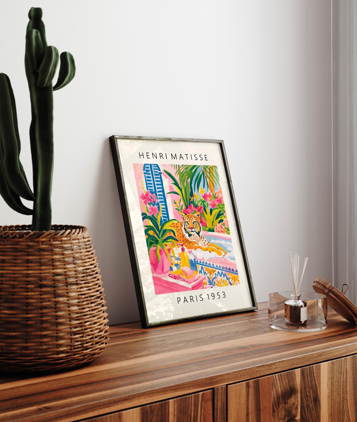 Henri Matisse Style Lynx Cat Bathing in Tropical Bathroom Art Poster - Image 3