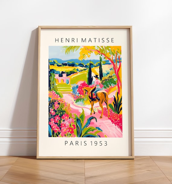 Horse Riding Poster Mid Century Modern Print Maximalist Wall Art Matisse Style Dopamine Decor