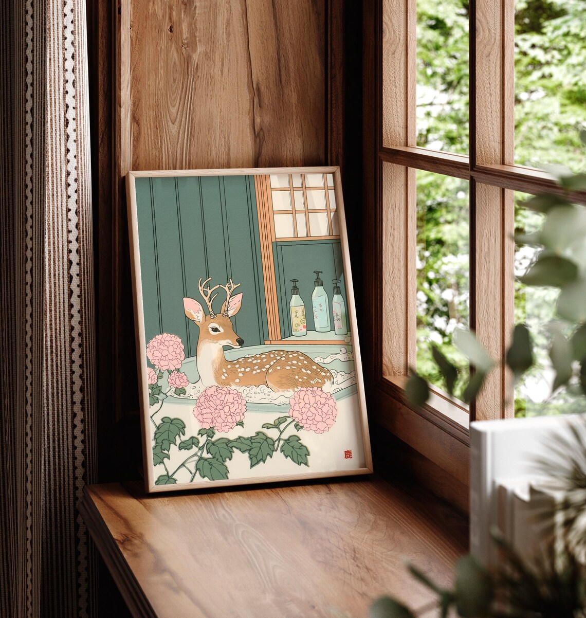 Deer In Bathtub Japandi Bathroom Art Print - Image 5