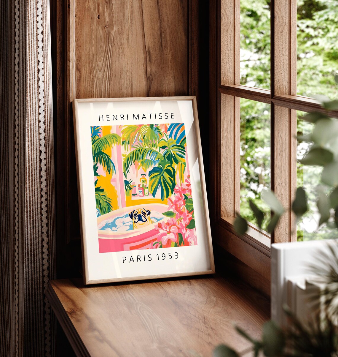 Pug In Bathtub Matisse-Inspired Bathroom Art Print - Image 4
